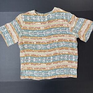 Vintage 100%‎ Silk Shirt Women's M Beige Multicolor Print Luxury Business